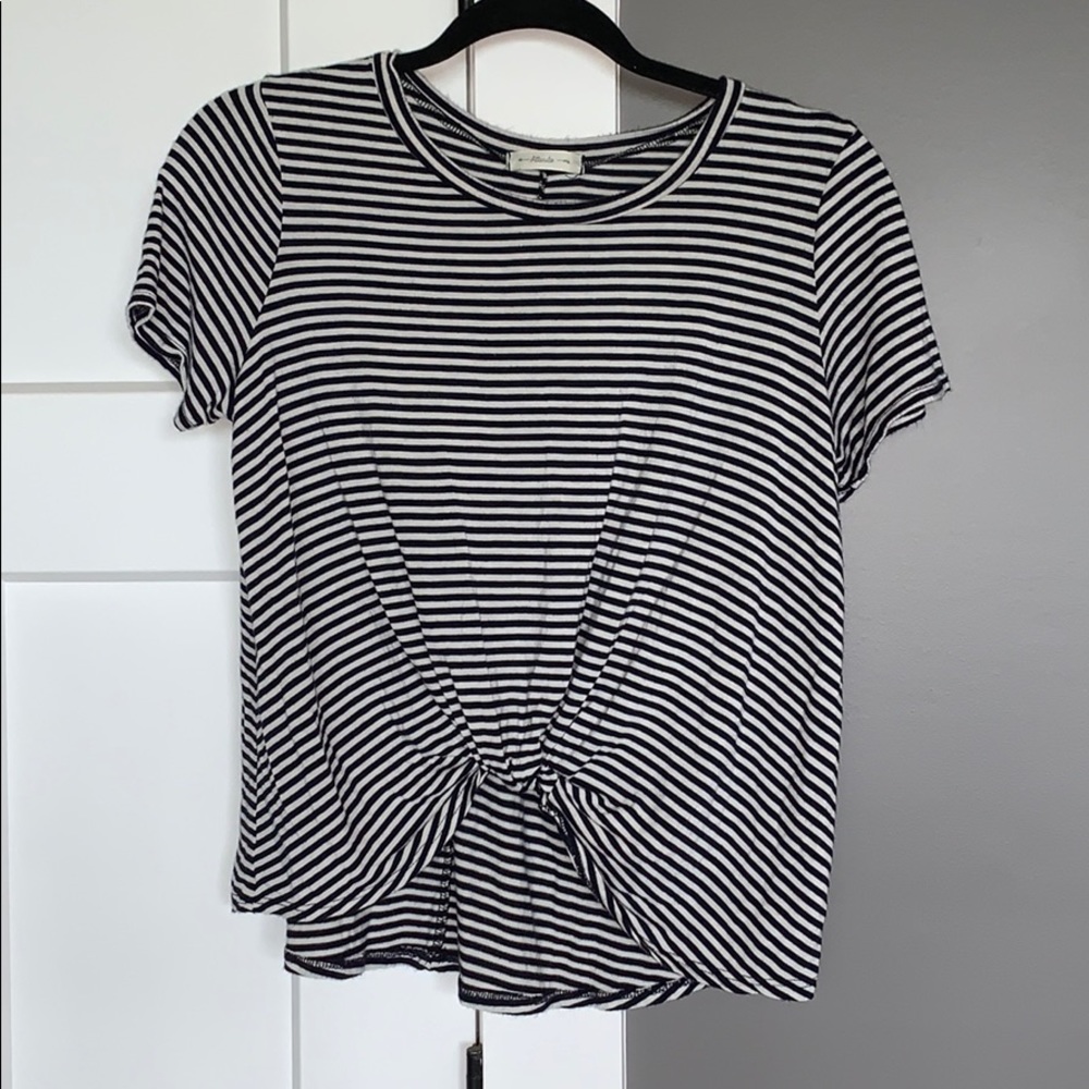 Navy and white striped twist front Tee